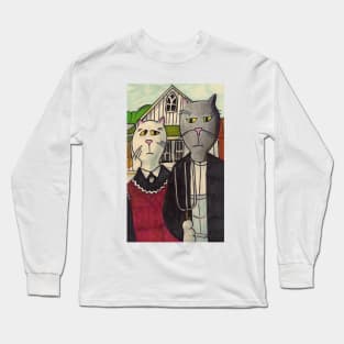 Americat Gothic Cute Cartoon Classic Cat Art Long Sleeve T-Shirt